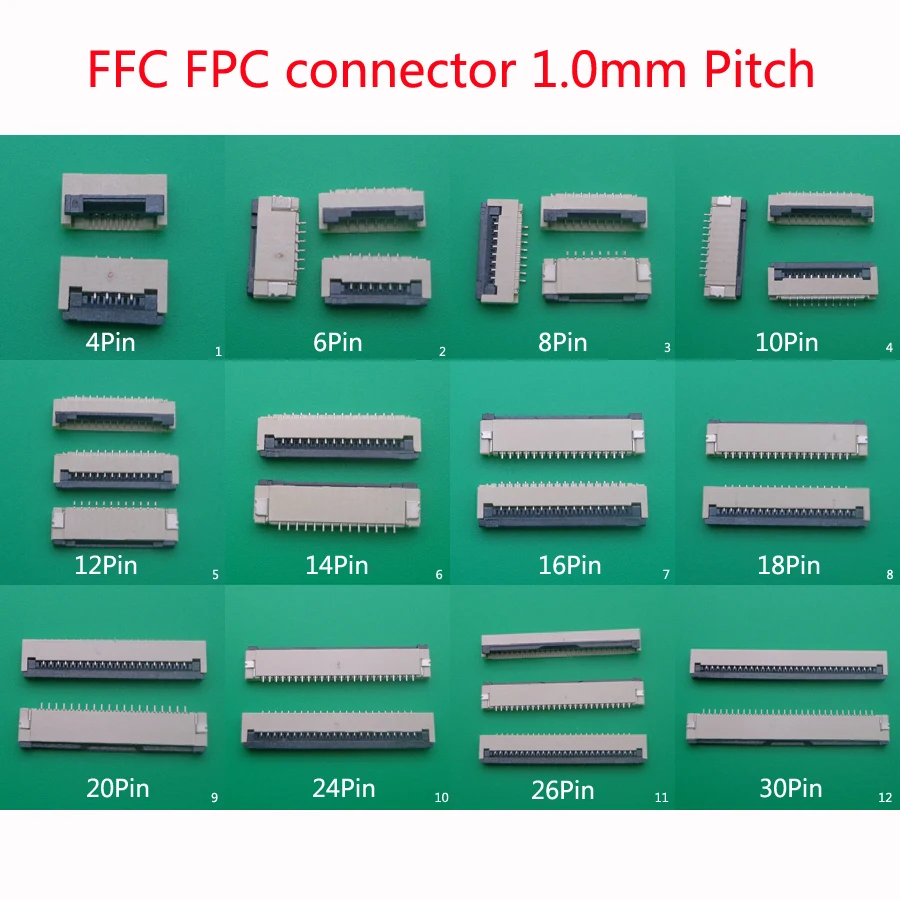 

10pcs FFC FPC connector 1.0mm 4/6/8/10/12/14//16/18/20/24/26/30 Pin Flip Type Ribbon Flat Connector Bottom Contact