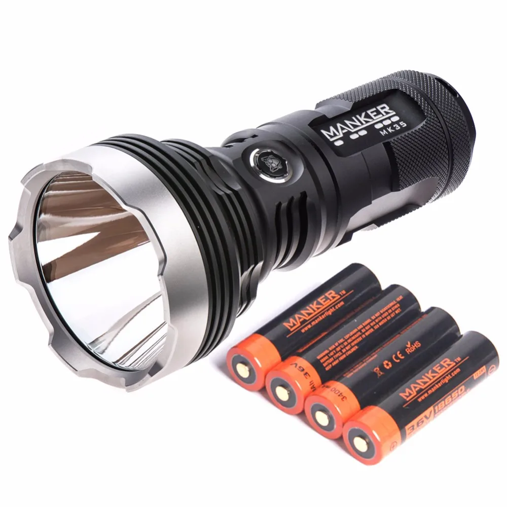 

Manker MK35 2550 Lumens Cree XHP35 HI LED Flashlight 1420M Throw Torch Search Light + 4x 3400mAh 18650 Rechargeable Batteries