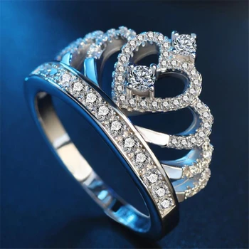 Princess Crown Rings for women AAA cubic zirconia micro pave setting engagement wedding rings female Anel accessories 2