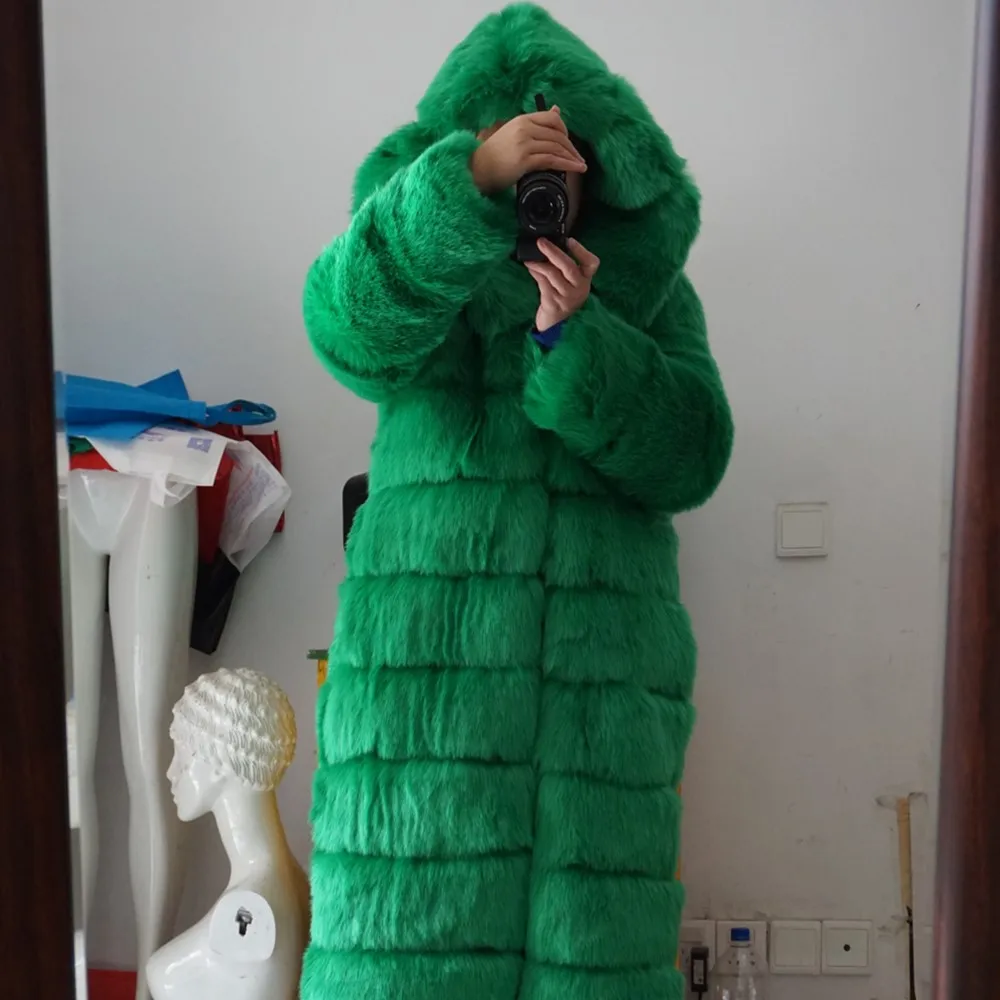 

GTGYFF winter hooded thermal warm faux fake fur coat outerwear for women green red blue women's clothing furry hoodies coats