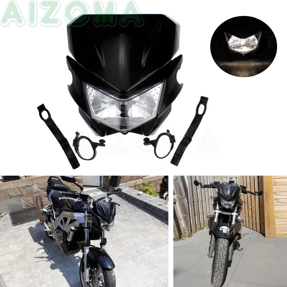

Street Bike Motorcycle Headlight Front Head Lamp Fairing Black For Honda Suzuki Kawasaki KSR KLX KLR KX 110 125 150 250 650