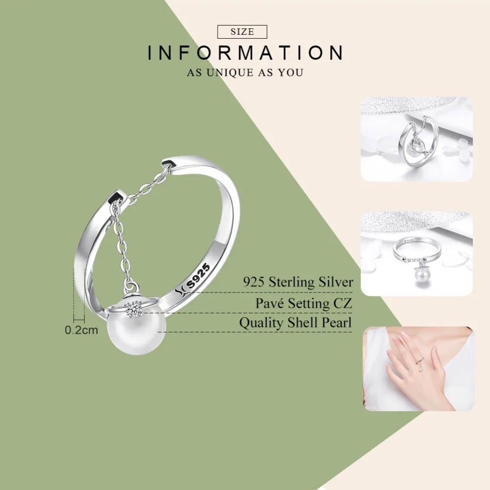 BISAER 100% 925 Sterling Silver Freshwater Pearl Wedding Finger Rings for Women Clear CZ Wedding Ring Silver Jewelry ECR459