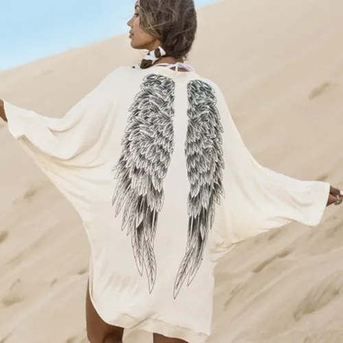 Женский Универсальный Бежевый кардиган в европейском стиле с принтом крыльев