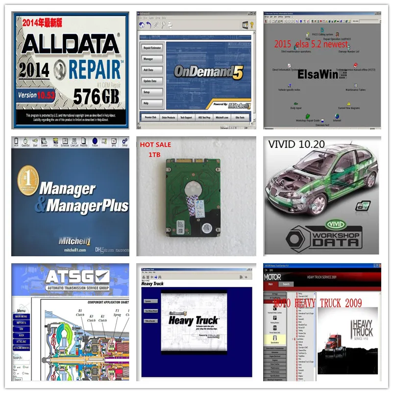 

Alldata Auto car Repair Software 10.53 All data +Mitchell on demand 2015+vivid+ ATSG +ElsaWin 5.2 1tb hdd with 8 softwares