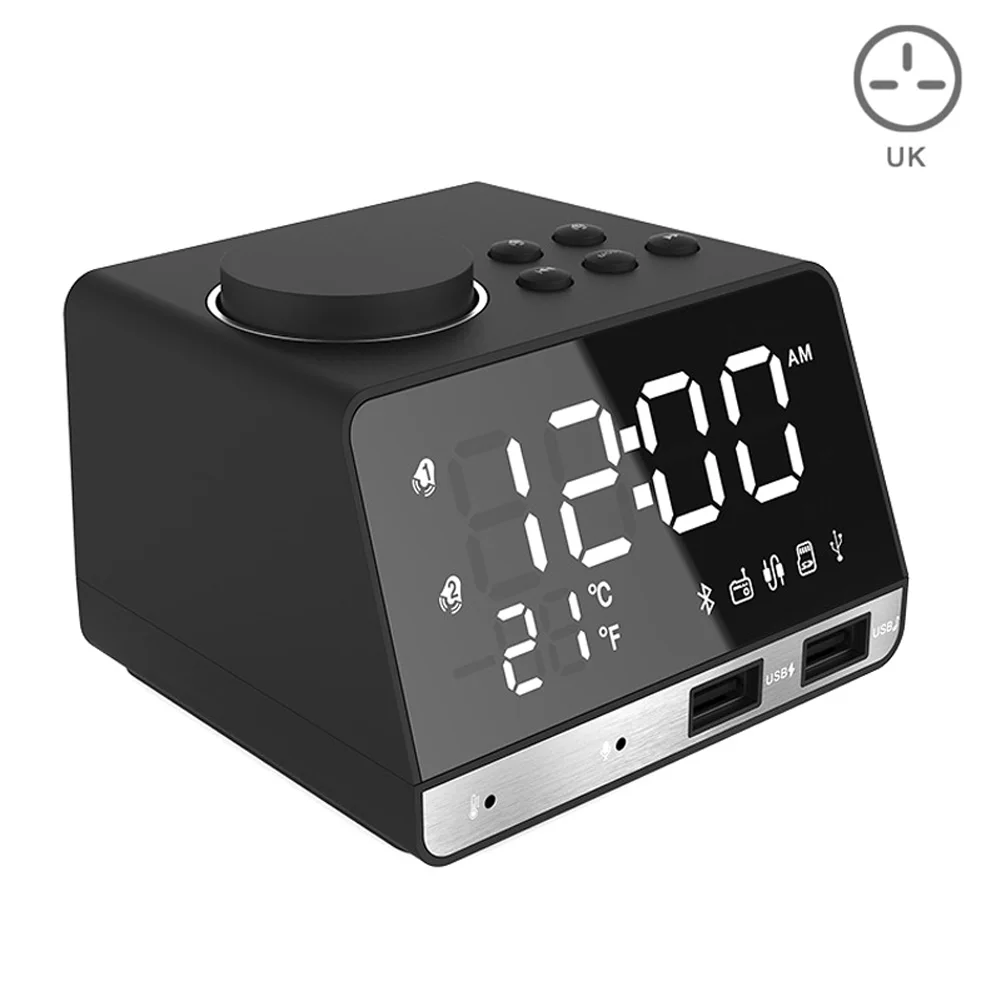 Цифровой будильник с функцией buetooth динамик двойной usb порты температура, led-дисплей для дома XR649 - Цвет: black UK