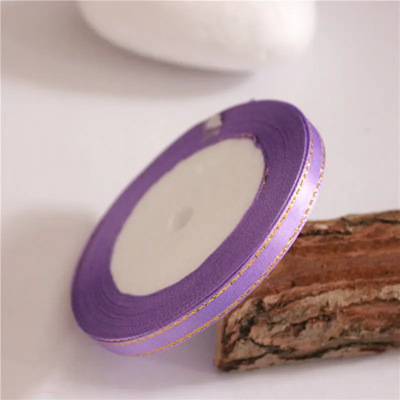 light purple Шелковая атласная Золотая лента 6 мм, 25 ярдов, 22 метра, ручная работа, украшение для свадебной вечеринки, подарочная упаковка, принадлежности для скрапбукинга - Цвет: light purple