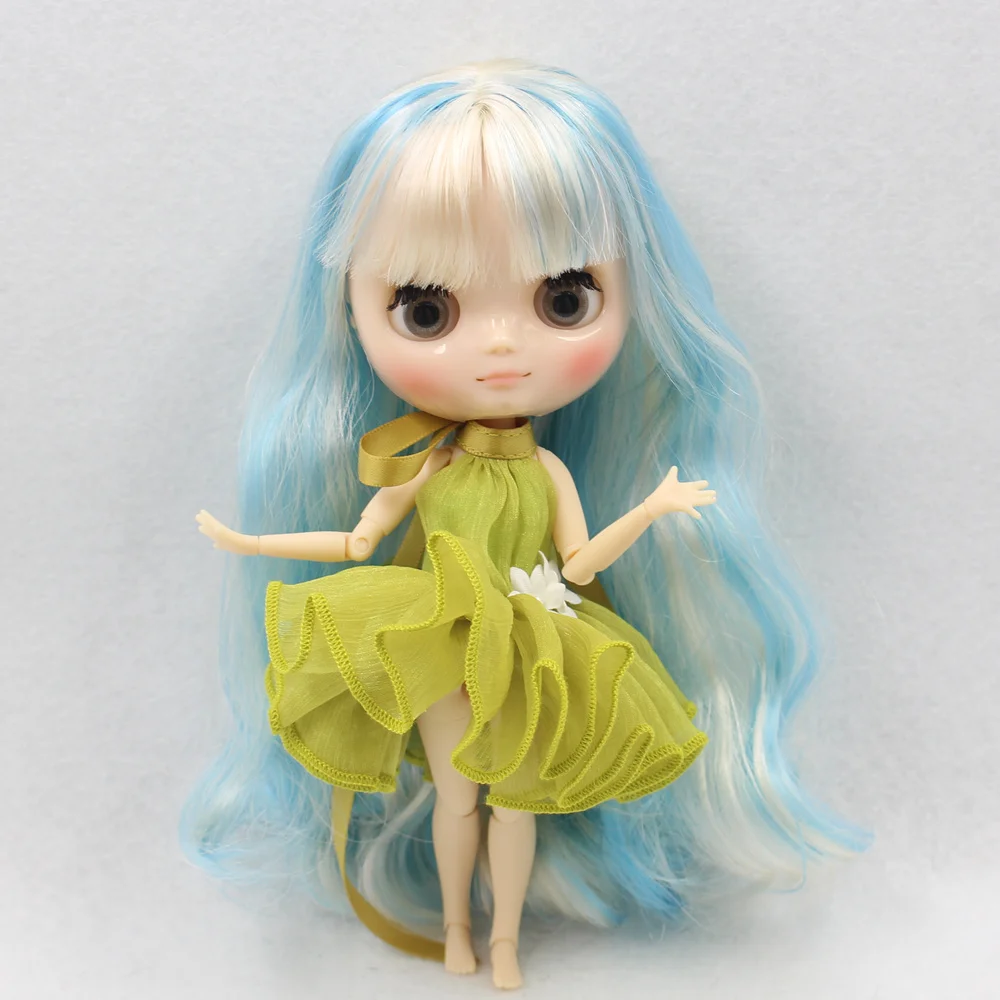 

Free shipping middie Blyth doll BL6227/6025 Blue mix white hair joint body 20cm 1/8