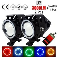 

2PCS 125W 12V Motorcycle Headlight Motorbike 3000LM Upper Low Beam Flash U7 LED Waterproof Driving Fog Spot Head Light Lamp car