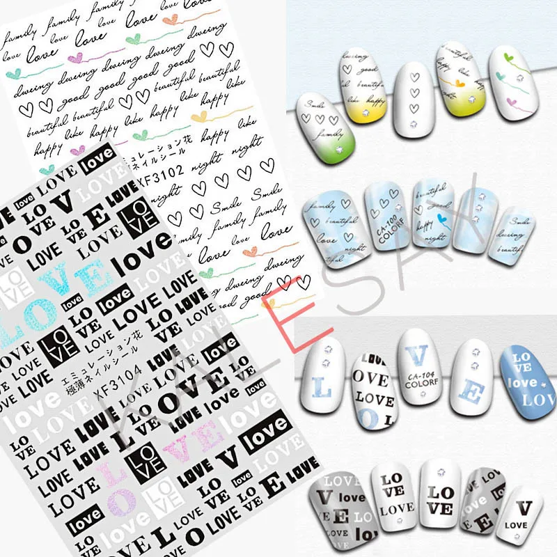 

Text Tag LOVE Nail Sticker for Nails Decoration Black Back Glue Smiling Label Decals Manicure Design Nail Art Stickers Letter