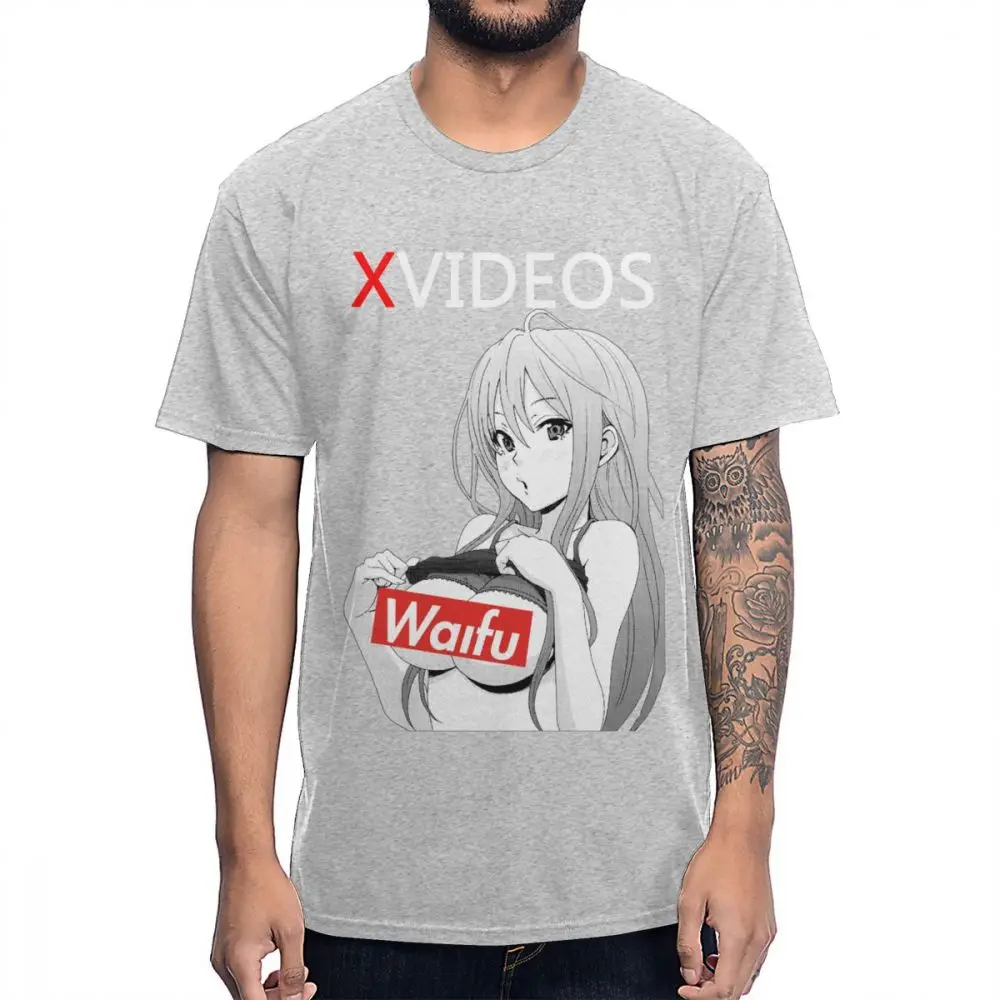 Новое поступление, XVideo, Сексуальная футболка с аниме Ahegao Waifu, хлопок, Круглый ворот, футболка большого размера - Цвет: Серый
