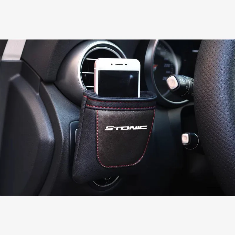 Pu Leather Bag Car Phone Holder For Kia Stonic Clip on Air Outlet Car Air Vent Stow Tidy Storage