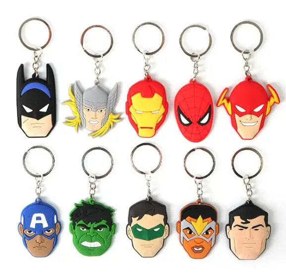 

Free Shipping 10 pcs Captain America avengers spiderman batman Iron man hulk PVC Key Chains Pendant kids Gifts Party Favors