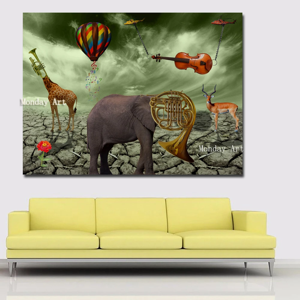 Hand painted Salvador Dali Elephant Deer Trumpet Paintings Best oil Painting Canvas Wall Art painting For Living Room Home Decor