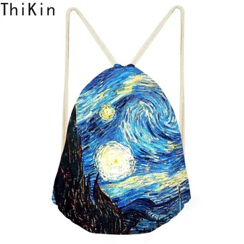 

THIKIN Van Gogh Star Oil Painting Drawstring Bags Females Shopping String Pouch Kids Girls Mini Storage Pocket Women's Backpack