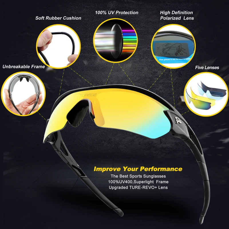 Polarized Cycling Sunglasses with 5 Lenses Driving Sports UV Protection Glasses