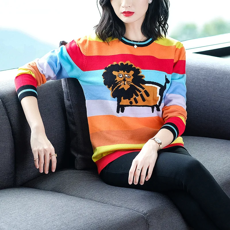 2018 New women autumn elastic knit loose pullovers sweater