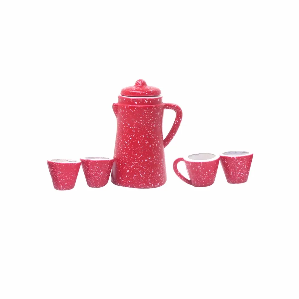 

5 Pcs 1/12 Dollhouse Miniature Porcelain Coffee Tea Lid Pot kettle Cups Set Kitchen Classic Toy Pretend Play Best Gift Girl Doll
