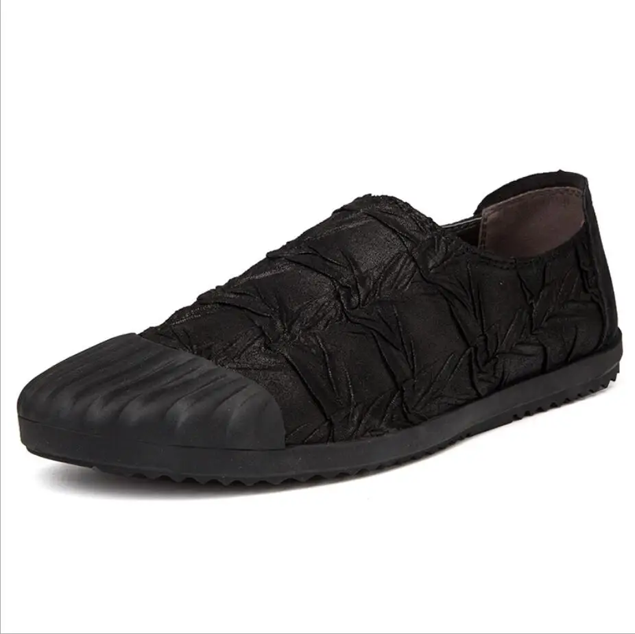 Мужская повседневная обувь из натуральной кожи; мужские лоферы из мягкой кожи с эффектом потертости; нескользящая черная обувь для вождения; CS-590 - Цвет: black
