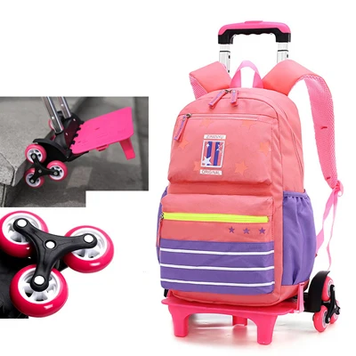 Класс 2-6, детский школьный рюкзак на колесиках, багажные сумки для книг, рюкзак для мальчиков и девочек, последние съемные детские школьные сумки, 2/6 колеса, лестницы - Цвет: DD120906PI