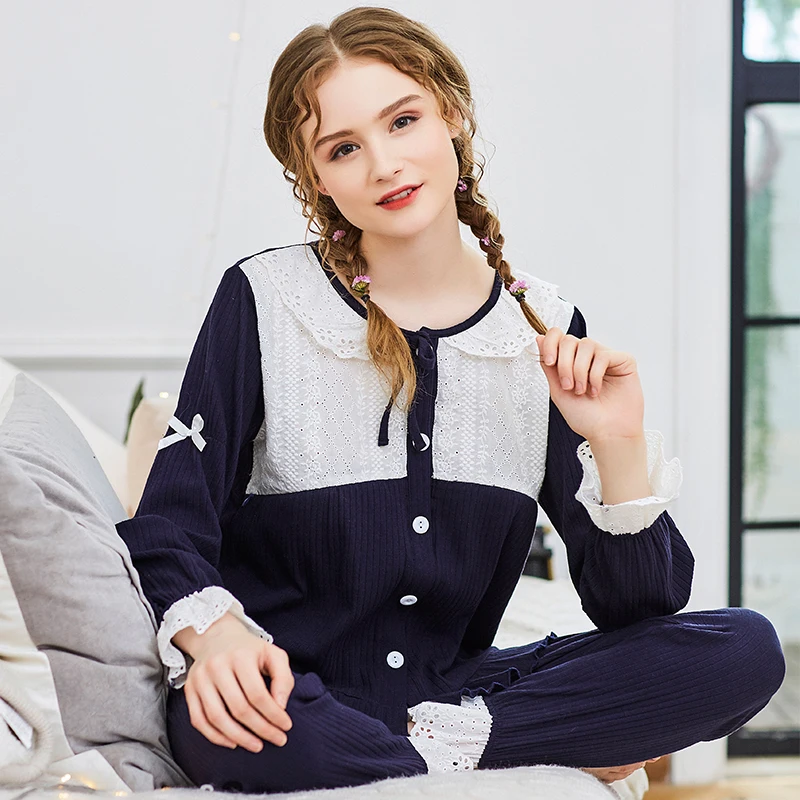 

Maternity Pajamas Nursing Nightgown Spring Autumn Korean Pregnancy Clothes Cotton Long Sleeve Breastfeeding Pajamas pyjama A281