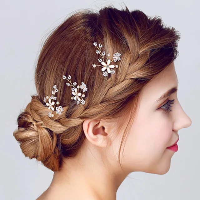 3pcs Wedding Accessories Hair Jewelry Small Flower Sweet Aesthetic 3pcs Wedding Accessories Hair Jewelry Small Flower Sweet Aesthetic Elegant U Shape Hairpin Sticks