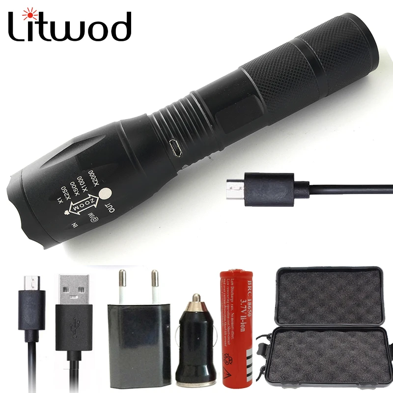 Goede Litwod z30 Micro usb poort Opladen LED Zaklamp L2 T6 1000LM Zoom Waterdichte Zaklamp gebruiken 18650 of AAA Batterij Aluminium materialen