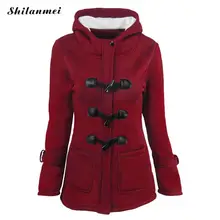 Horn button Jacket coat Winter Autumn women slim plus size warm Medium long hooded OverCoat 6XL 5XL 6 colors jacket for women