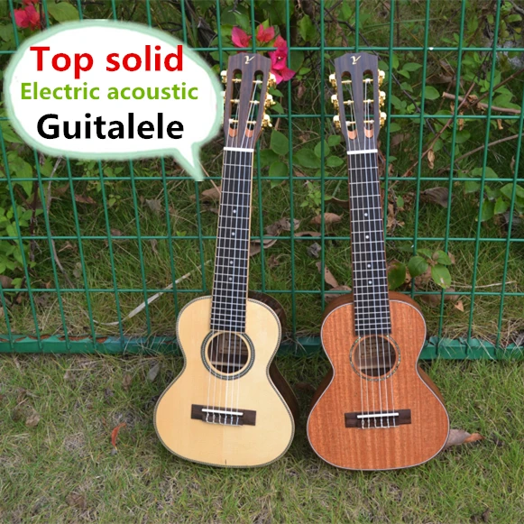 Guitalele Top Solid Acoustic Electric 28 Inch Mini Guitar 6 StringUkulele Ukelele Guitarra Mahogany Acacia Picea Asperata Acacia