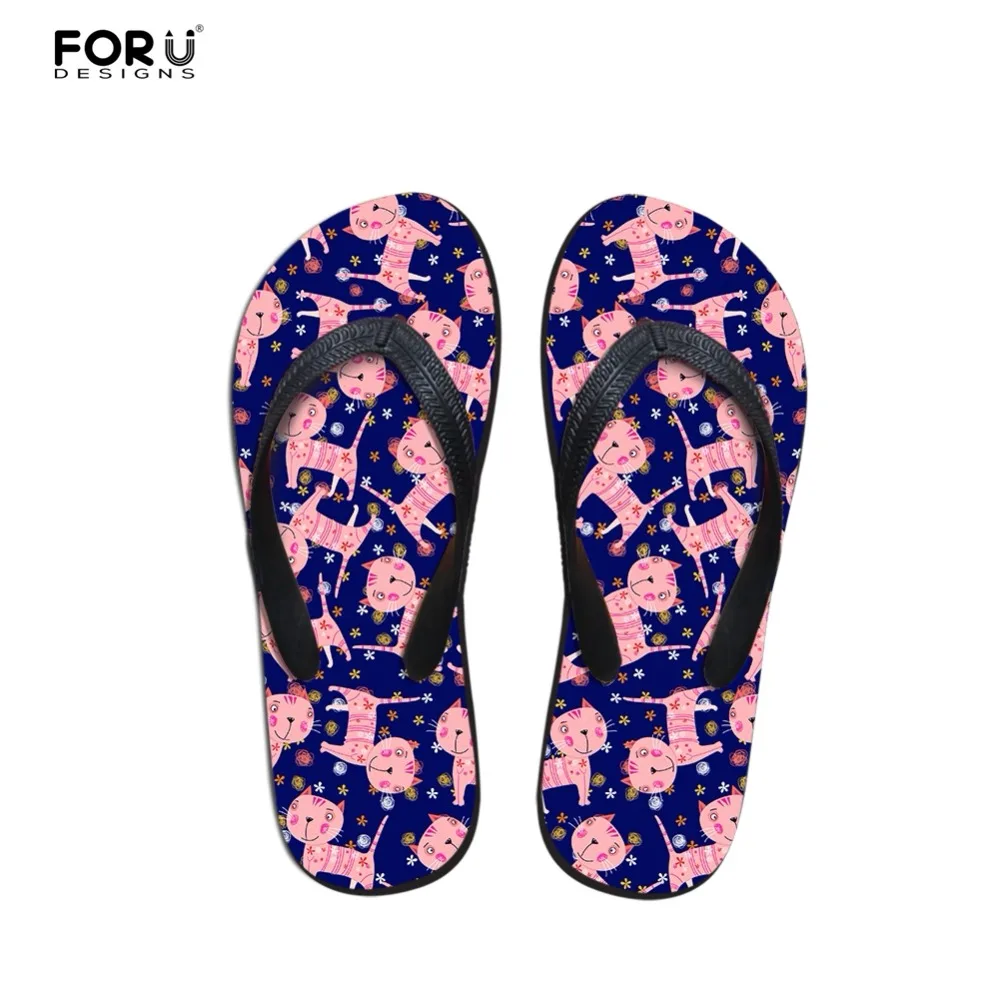 

FORUDESIGNS Womens Flip Flops Flat Summer Cute Cartoon Cat Pattern Women House Slippers Woman Fashion Ladies Slippers Beach Shoe