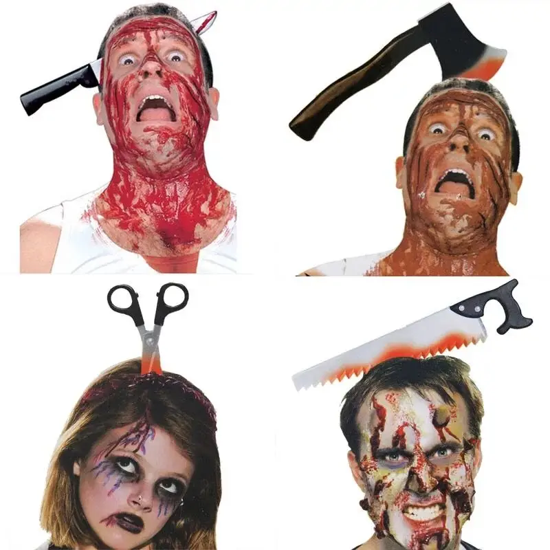 

Halloween Day Tricky Props Toys Horror Headwear Wearing Head Knife Cosplay Terrorist Props Toys Children Adult