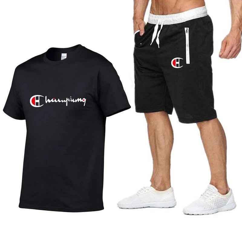 

2019 summer two piece set shirt shorts men tracksuit set short sport suit gym sweat suit sweatsuits training track suit jogging