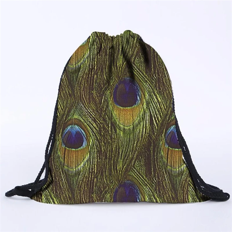 2018 New Ocardian Unisex 3D Peacock Feather Printing Drawstring Backpack Shopping breathable Backpacks for Travel Daily C0417   02