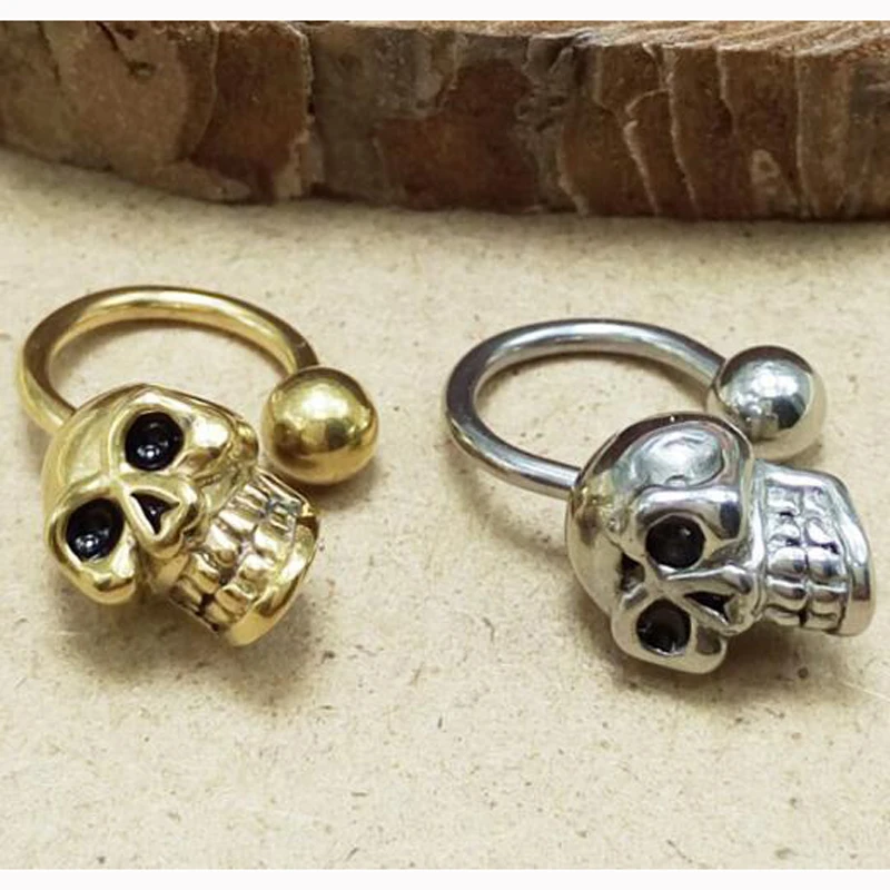 2 шт. панк серьги-гвоздики из нержавеющей стали мужские круглые штанги Подкова носа серьга с черепом пирсинг ювелирные изделия черный