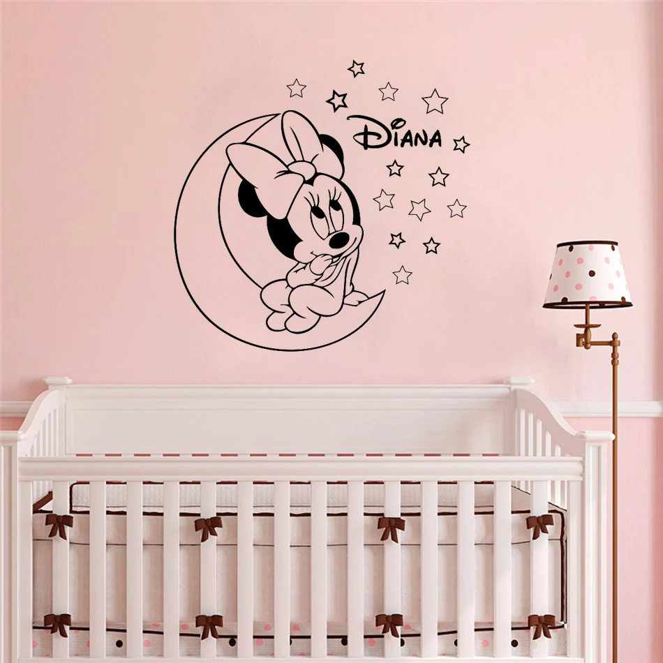 

Personalized Name Minnie Mouse Vinyl Wall Sticker For Kid Room Decoration Girl Room Decal Mural Nursery Bedroom Decor Poster J26