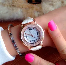 Ladies Fashion Quartz Watch Women Rhinestone PU Leather Casual Dress Women’s Watch Rose Gold Crystal reloje mujer montre femme