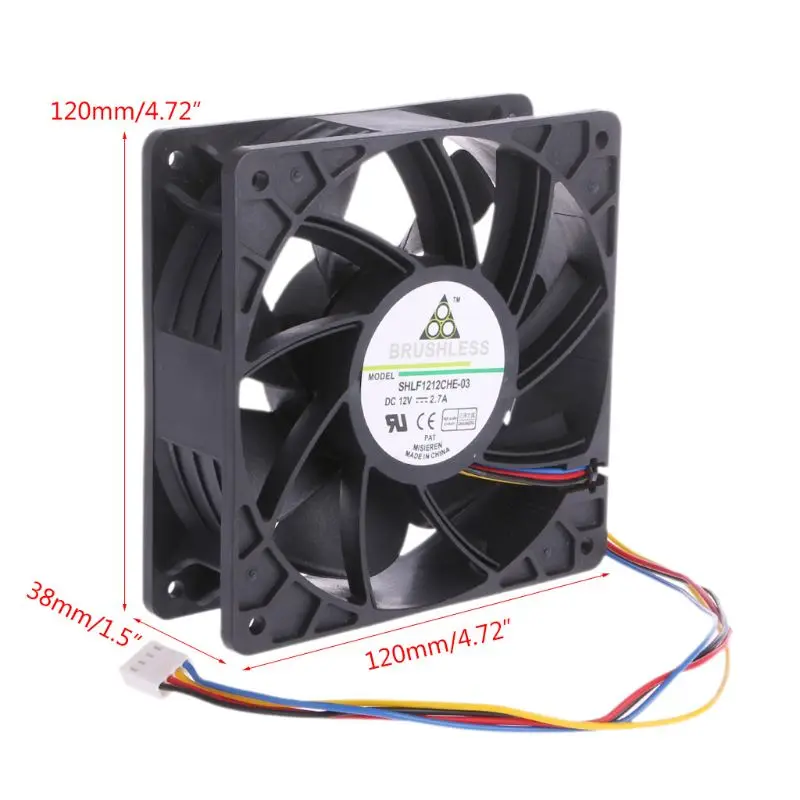 High speed Cooling Fan 120x120x38mm Brushless DC12V 2.7A 7-Blade Cooling Fan 12038 For Delta QFR1212GHE