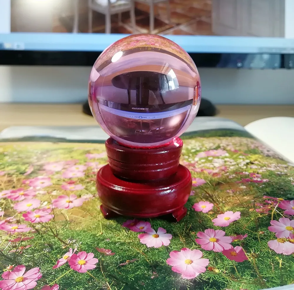 LACALOVE хороший 60 мм розовый редкий кварцевый хрустальный шар волшебный хрустальный шар феншуй стеклянный счастливый шар ремесла для домашнего офиса украшения подарки