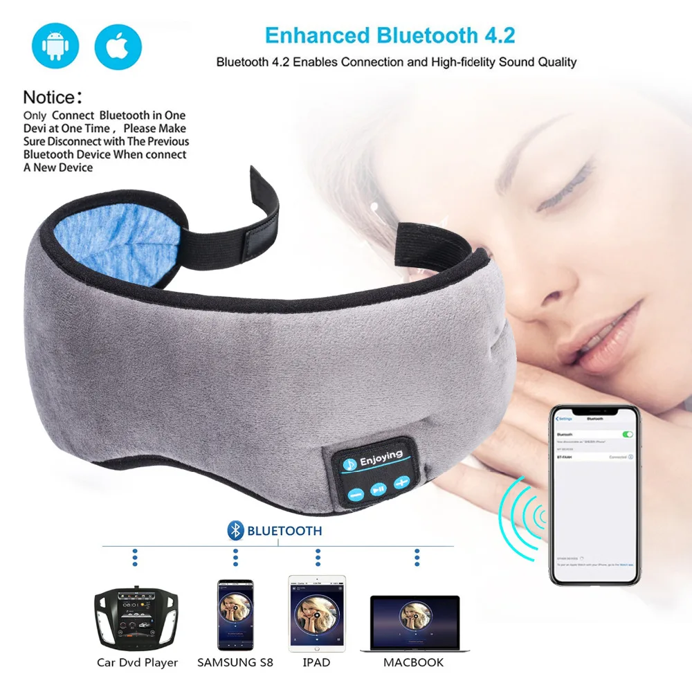 JINSERTA Беспроводные стерео Bluetooth наушники маска для сна держатель телефона мягкие наушники для сна маска для сна Музыкальная гарнитура