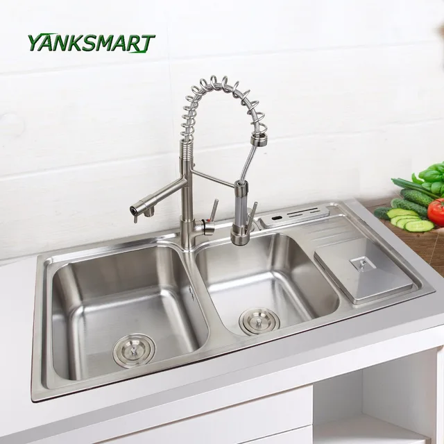 Yanksmart cucina nichel spazzolato doppio in acciaio inox lavelli ... Lavabo in acciaio inox