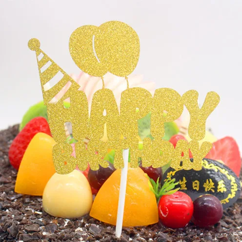 10pcs/lot Balloons Happy Birthday Cake Topper Flags Glittler PaperBoard For Birthday Party Cake Baking Decor Hot Sale
