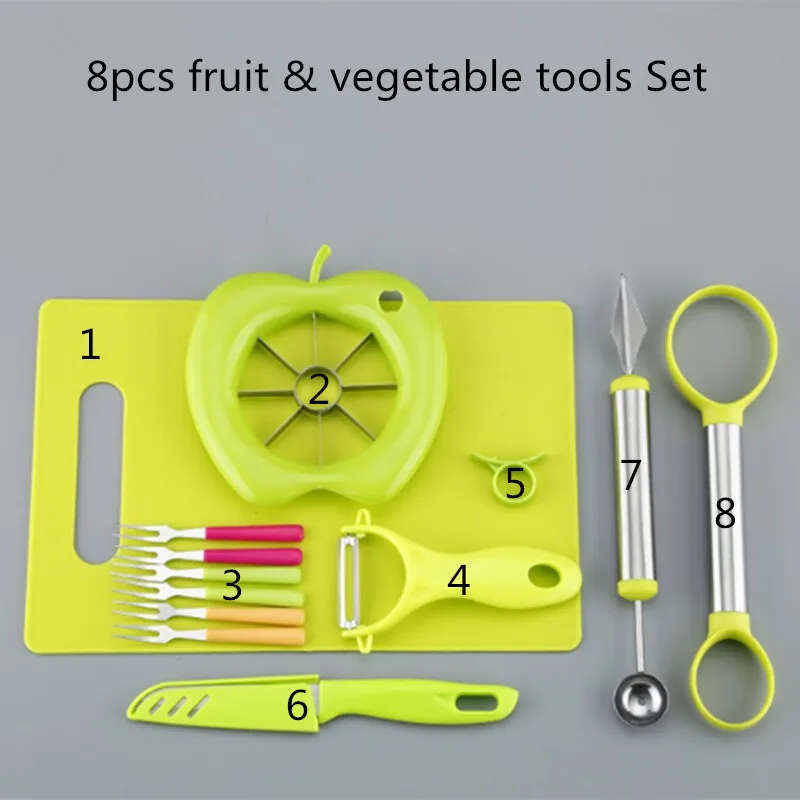 8pcs Stainless Steel Fruit Vegetable Tool Set Apple Cutter Peeler