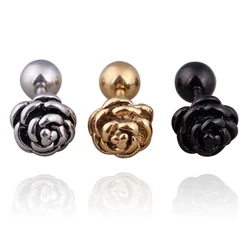 New Arrival Korean Style Stainless Steel Jewelry Gift Cute Ear Piercing Earring Special Rose Flower Stud Earring For Women