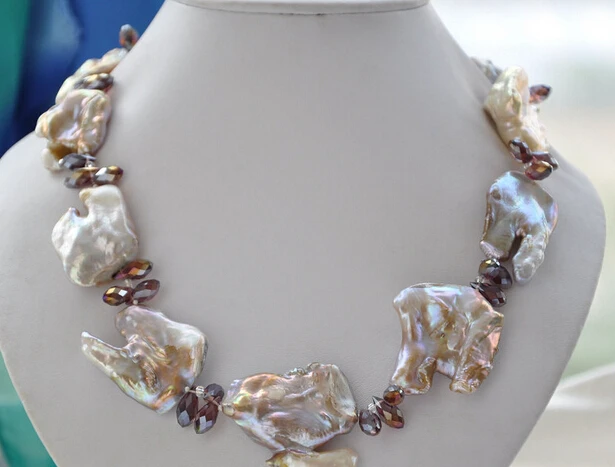 

FREE SHIPPING>@@> N3053 LAVENDER BAROQUE KESHI REBORN PEARL faceted crystal NECKLACE 20inch