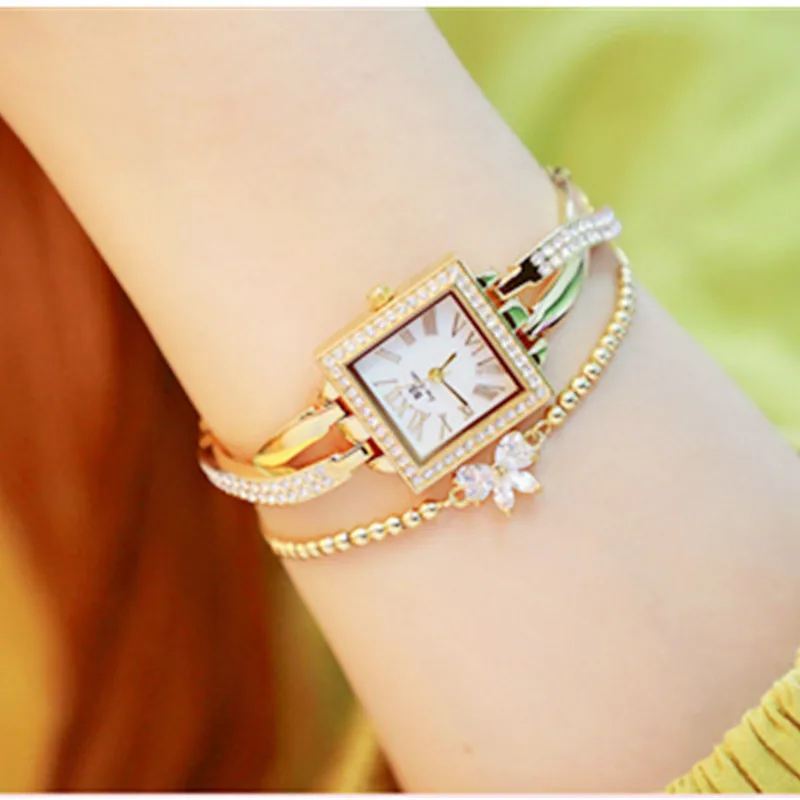 

Fashion Ladies Quartz Watch High-end Custom Cross Small Chain Watch No Digital Square Dial Full Rhinestone Female Watch