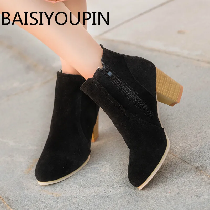

2018 Autumn Winter British Women Short Boots Women's High Heels Martin Boots Single Warm Boot Women's Ankle Boots Big Size 41