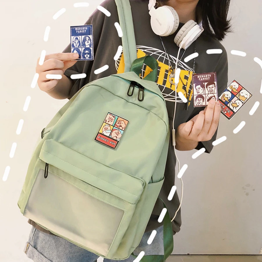 

Harajuku Cartoon Stickers Women Backpacks Clear Ita Schoolbags For Teenage Girls Large Capacity Nylong Bookbags Women Back Packs