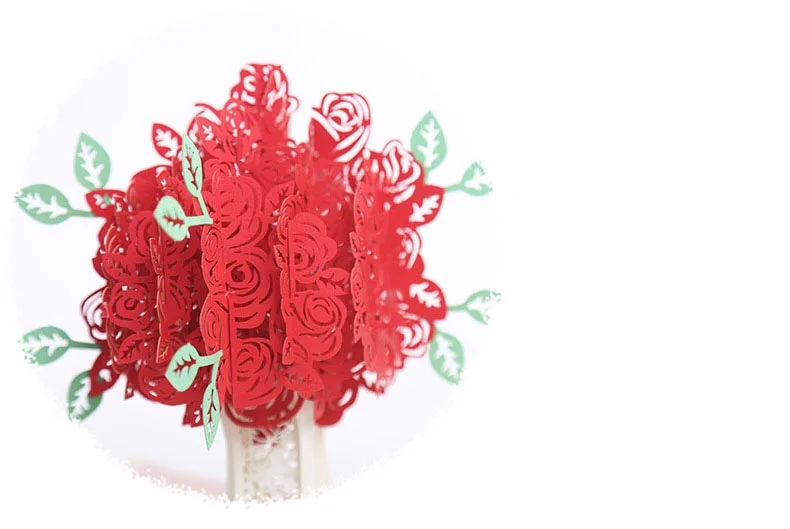 FANLUS Red Rose Bouquet 3D Pop Up Greeting Card for All Occasions Date Night, Wedding Gift Folds Flat, Perfect for Mailing (4)
