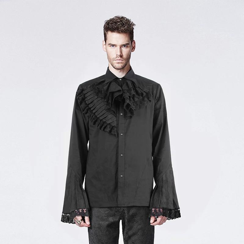 Gothic Black Blouse Men Mermaid with Jabot Collar Halloween Steampunk