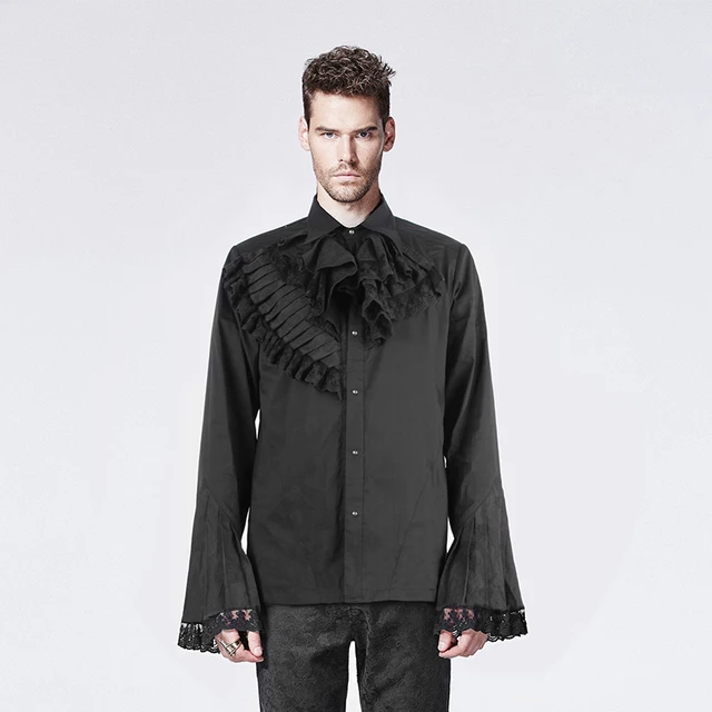 Gothic Black Blouse Men Mermaid with Jabot Collar Halloween Steampunk