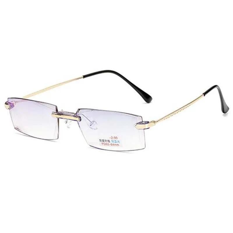 Gold Frame Men Rimless Coating Eyeglasses Finished Myopia Women Anti-blue Light Prescription -1.0 -1.5 -2.0 -2.5 -3.0 -3.5 -4.0